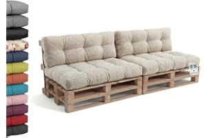Gutekissen® Pallkuddar för trädgårdssoffa - quiltade PPI 2 x set (sittdyna 120 x 80 + ryggstöd 120 x 40), Beige-Cord