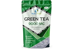 NUTRIVOLV Green Tea Tablets Pure Vegan Weight Loss Pills 9000mg Keto Diet Slimming Supplements for Men and Women Gluten-Free & Metabolism Booster — Pack of 120