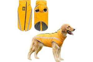 Jodsen Dog Coat Jacket, Warm Coats for Medium Large Dogs Jackets Waterproof Pet Winter Clothes Reflective Windproof Fleece Puppy Outdoor Bulldog, Golden Retriever,Labrador,Husky (6XL/68cm,Yellow）