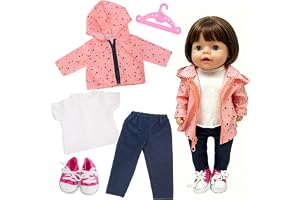 Dockkläder 35-43 cm, 5-delat dockkläder set i orange rosa med jacka, överdel, byxor, skor och galge, för babydockor, present till flickor och pojkar