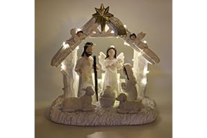 ‎DECOSTATUE Krippenfiguren Set – Weihnachtskrippe Mit Beleuchtung, Handbemalt Krippe Weihnachten – Weihnachtskrippe Komplettset Mit Jesus Figur, Nativity Scene Set, Christliche Deko & Weihnachtsdeko Indoor