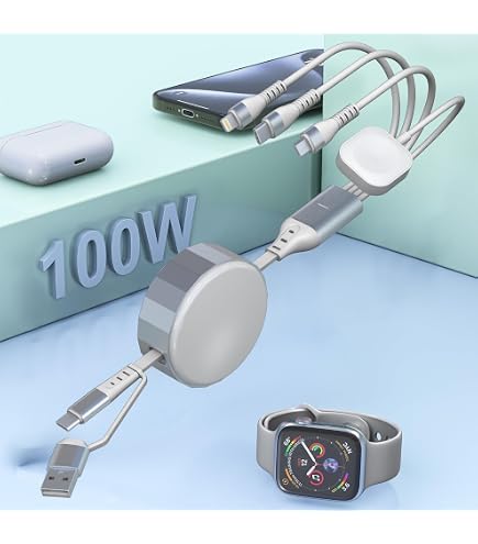 4-in-2 Schnellladekabel Für Apple Watch & Mehr – 1,8 M Nylon – Mit USB-C/A, IOS, Micro-USB