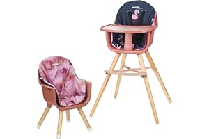 NANIA Chaise Haute Bébé évolutive 2 en 1 - Dès 6 mois jusqu'à 5 ans - Coussin réversible - Plateau réglable - Repose-pieds, Siège et Fauteuil Enfant -Puericulture Bébé- Design Moderne Bois (Chaise 4)