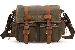 VARLIVOO Uomo Borse a Spalla Borsa a Tracolla da Uomo Messenger Borse14" Laptop Borse Ventiquattr'ore Scuola Viaggio Lavoro Università Tela Army Green