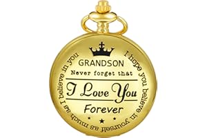 Tiong to My Son Grandson Pocket Watch Classic Vintage Quartz Pocket Watches with Chain for Men Birthday Christmas Gifts