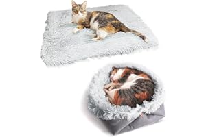 VERTUPET Katzenbett 2 in 1 Flauschig katzenkissen Plüsch Weich Katzenkissen Waschbar Schlafplatz Katzensofa, Haustierbett Hundebett Katzendecke für Katze und Kleine Hunde (Grau)