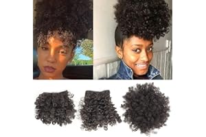 ALLYREETRESS Afro Puff Drawstring Ponytail with 2 Bangs Afro High Puff Bun with Spring Curl Bangs and Afro Puff Bangs Clip in Hairpieces Pineapple Updo Ponytail with Bangs(2#）