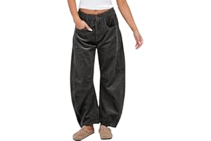 FUPODD Cordhose Damen Weites Bein Casual Locker Hose Frauen Lange Gerades Bein Hosen Gerippt Einfarbig Breitcord Freizeithosen Mit Taschen Und Knöpfen Elastische Taille Kordhose Elegant Bequeme