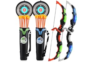 VALYPANOR Bow and Arrow Set for Kids Archery Set with LED Lights Includes 10 Suction Cup Arrows, Quivers & Standing Target for 3-12 Years Old Boys & Girls Outdoor Toys