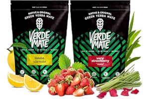 VERDE MATE Zestaw yerba mate z owocami | Dwupak yerba mate | Cytryna, truskawka, płatki róży | Brazylijska zielona yerba mate | Herbata yerba mate | Łagodny smak | Naturalna kofeina | 2x500g | 1kg