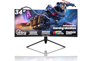CronusPro 34 Inch Ultrawide Curved Monitor,165HZ Gaming Computer Monitor 1500R, 21:9 UWQHD (3440 x 1440) 1ms Response Time, AMD FreeSync Premium,Display Port,HDMI 2.0