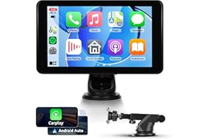 RIMOODY Portable Wireless Carplay Screen Android Auto Portable Car Radio Car play, 7" HD IPS Touch Screen Bluetooth FM Transmitter Mirror Link OTA SuperLink AUX 7-32V