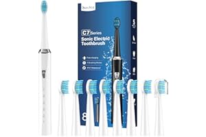 COULAX Cepillos de Dientes Electricos Sónico para Blanqueador Dental - Cepillo Electrico Adultos con 8 Cabezales, 5 Modos, Cepillos de Dientes Eléctricos Ultrasónicos, Blanco Brillante