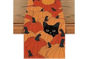 Artoid Mode Runner da tavolo per autunno con zucche di gatto, stagionale, Halloween, cucina, decorazione per interni, vacanze, feste, 40 x 140 cm