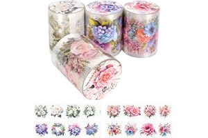 TOLENRE Washi Tape Set of 4 Rolls Vintage Flowers PET Tapes PET Transparent Decorative Stickers for Journaling, Bullet Journals, Planners, Arts & Crafts