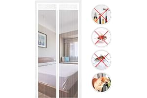 EXTSUD Moustiquaire de Porte Magnétique Fermeture Automatique Rideau Porte Anti insectes avec Aimants Sans Perçage (90x210cm, Blanc)