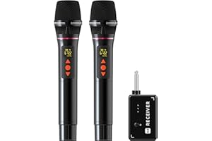 ECHOMUSSY Microphone Wireless, Professional Metal UHF Dual Wireless Microphones with 3ms Transmission Rate, 240 ft Effective Range, Volume Control, Adjust frequency, Karaoke Microphones for Singing, Performance