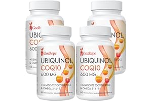 ‎GOZITEPE Ubiquinol CoQ10 600 mg Weichkapseln mit Omega 3, 6, 9 und Vitamin E, 30 Portionen Coenzym Q10 (aktive Form) Ergänzung, Höhere Absorption (60 stück (4er Pack))