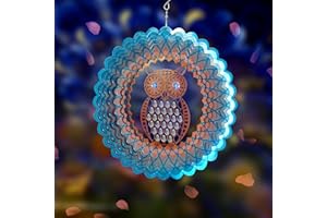 FONMY Owl Metal Sun Catcher Wind Spinner,Hand Painted Stainless Steel w/Crystal Beads Rust Resistant Decoration for Indoor Outdoor Quality Home Ornament Multi Color Sun Catcher Wind Spinner-12inch.