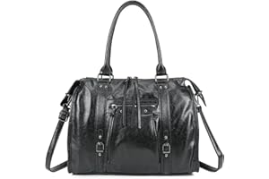 Double Tree Sac à Main Cabas Femme Irisé Pour Les Cours - Sac Bowling Fourre-Tout Travail Format A4 - Similicuir Brillant Détails Argentés ou Dorés - Chic Tendance