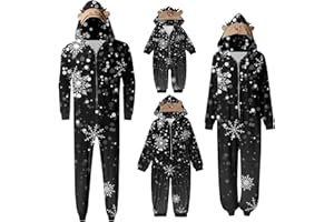 MEILYVIBA Weihnachten Pyjama Familien Damen Herren Kinder Jumpsuit Kuschelig Hoodie mit Reißverschluss Kapuze Rentier Weihnachts Schlafanzug Set Einteiler Nachtwäsche Overall Hausanzug für die ganze Familie