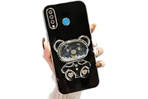 Rnrieyta Miagon Bär Spiegel Ständer Hülle für Huawei P30 Lite,Cute Mädchen Dünn Treibsand Glitzer Galvanisierte Schutzhülle Weiches Case Bumper mit Spiegel Halter Kickständer