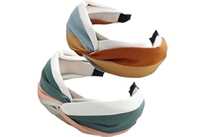 GRASSLANDY 2 Stücke Haarreifen Boho Im Retro Style Haarreifen Damen Breit Kunststoff haarreif Damen Breit Vintage Stoff Haarbänder Haar Zubehör Für Fitness Yoga Laufen Wandern Gesicht Waschen And Make-Up