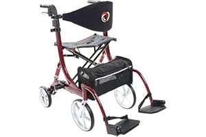 bescomedical Déambulateur hybride SPRING VARIO – Déambulateur léger 2-en-1 transformable en chaise roulante – Rollator fauteuil roulant ergonomique – Modèle S Rouge Bordeaux