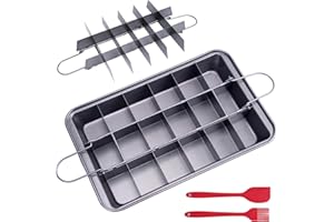 EazyBreezy Brownie Pan with Dividers Non-Stick Brownie Tin, 18 Cavity Precut Brownie Tray Carbon Steel Bakeware with Silicone Spatula & Brush for Oven Baking Roasting - Gray, 31 x 20 x 4 cm