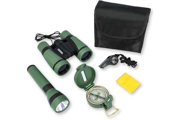 Carson AdventurePak Kit d'outils d'exploration éducative Ensemble de 5 pièces pour enfants avec jumelles de terrain, boussole, lampe de poche, sifflet de signalisation et thermomètre (HU-401)
