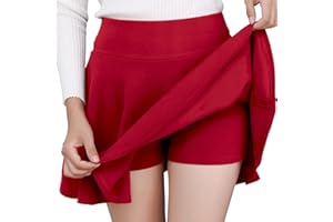 DJT Women's Girls Stretchy High Waist Pleated Casual Mini Skater Skirts with Shorts