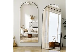VooBang 165 x 60 cm Arched Full Length Mirror, Arch Floor Mirror Full Length with Stand, Full Body Standing Mirror for Living Room, Bedroom, Hanging or Leaning Against The Wall, Black