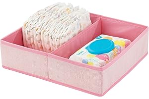 mDesign Cesta organizadora con dos compartimentos – Organizador para bebés grande para guardar pañales, toallitas, accesorios, etc. – Ideal organizador de juguetes – rosa