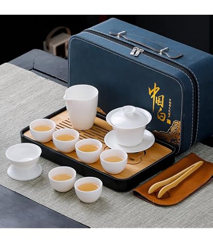 Service à Thé Chinois Gongfu - Porcelaine Blanche - 9 Pièces - Cadeau Élégant - Gaiwan