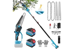 WZTO 2-in-1 Cordless Pole Saw & Mini Chainsaw, 8 Inch Mini Chainsaw Cordless with Extension pole, Brushless Electric Pole Saw 2.5m Long Reach Battery Powered pole Saw for Tree Trimming Pruning/Wood Cutting