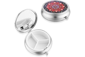 Sibba Pudełko do przechowywania tabletek, kompaktowe, 3-komorowe, na lekarstwa, uchwyt, butelka, okrągły, mały organizer na leki, pojemnik, przypomnienie, geometryczne, kolorowe, dopasowane