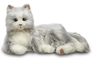 Ageless Innovation Joy For All Interactive Pet Cat - Lifelike & Realistic Companion with Soft Fur and Soothing Purrs, No Assembly Required - Silver With White Mitts