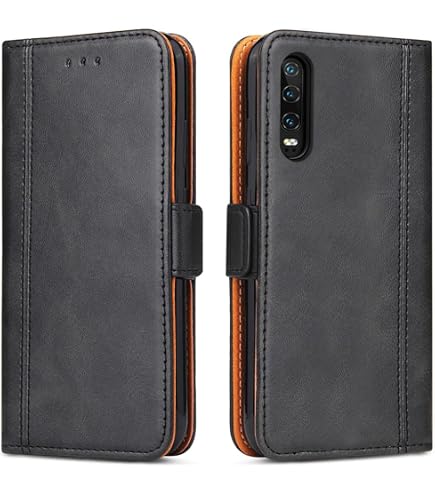 cofi1453 Elegante ECHT Leder Buch-Tasche Hülle kompatibel mit Huawei P20 PRO in Schwarz Wallet Book-Style Cover Schale
