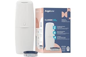 Angelcare Classic XL Nappy Bin - holds up to 70 nappies – simple no twist refills – for less film use – get more nappies per cassette and save! Includes 1 octo refill cassette