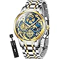 OLEVS Mens Automatic Watches Self Winding Mechanical Dress Wrist Watch Multifunction Calendar Hidden Button Sun Moon Display Waterproof Luminous