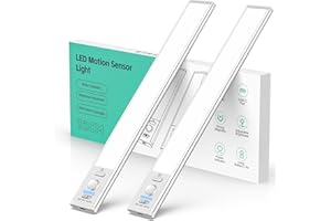 ISEYOU Under Cabinet Kitchen Lights, 2 Pack Motion Sensor Lights Indoor 3000mAH Rechargeable Battery with Indicator, 6000K Dimmable Under Cupboard Kitchen Lights for Drawer, Wardrobe, Hallway - 32cm