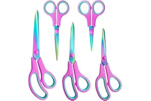 CCR Scheren Set,Edelstahl Schere mit Farbiger Titanbeschichtung,Bastelschere,Komfortgriff,Geeignet für Familien,Büros und Schulen,5er Set