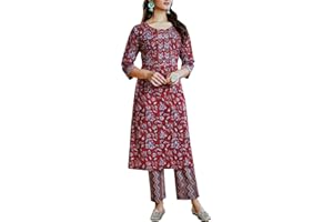 Ladyline Lässiges ethnisches bedrucktes Kurta aus Baumwolle mit Hosen-Set für Damen Kurti