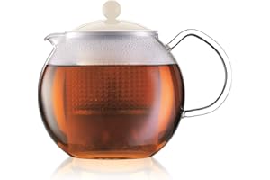 Bodum - 1830-913 - Assam - Thàƒ©iàƒ¨re à Piston en Verre - Filtre et Couvercle en Plastique - 1.0 L - Blanc