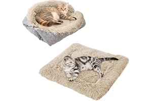 TUAKIMCE Katzenbett 2 in 1 Plüsch Weich Runden Schlafen Katzensofa Flauschige Katzenbett Klein Hund Bett Katzendecke Haustierbett katzenbettchen Tierbett für Katzen und Kleiner Hund (Braun)