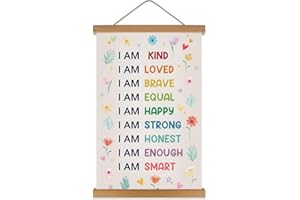 KAIRNE Positive Affirmations Wall Decor For Kids,I am Kind Smart Poster Hanger Frame, Boho Flowers Girly Poster,Rainbow Wall Art Hanging Inspirational Banner Decor for Classroom Nursery Playroom