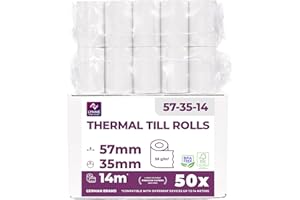 ‎LYNNE PAYMENT SOLUTIONS Ec-Cash Thermorollen 57mm x 14m x 12mm - Kassenrollen - Thermopapier - Bonrollen für Bankomat - Kredit-Kartenlesegeräte (57x35x12) (50 Rollen)