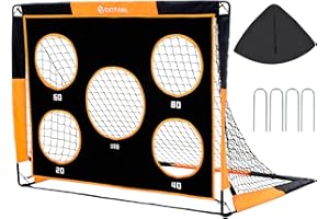 EXTFANS But de Football pour Enfants 2 en 1, Filet de Football Pop-up avec But, 4 poteaux en Acier en Forme de U et Sac de Transport, Cage de Foot pour garçons Jardin Formation Cadeaux (1.2M/1.5M)