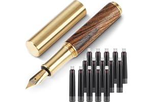 Andibro Mini stylo plume en bois, stylo plume de voyage à pointe fine pour écriture lisse avec 15 cartouches d'encre noire de 2,6 mm pour journal, bureau, fournitures scolaires (marron)
