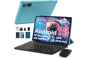 YESTEL Tablet 10 Inch Android 15 with Gemini AI, 30GB RAM+64GB ROM(2TB Expansion), Widevine L1, Octa-Core, 5G WiFi, GPS, FHD IPS, BT5.0, 6000mAh, 2 in 1 Tablet with Keyboard + Mouse, Blue